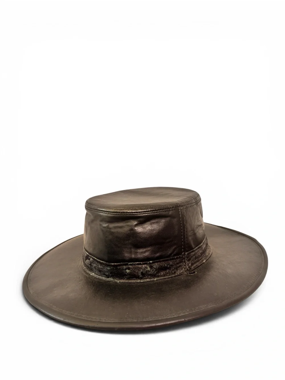 Henschel Vintage Black Leather Made in The USA Wide-Brim Hat sm